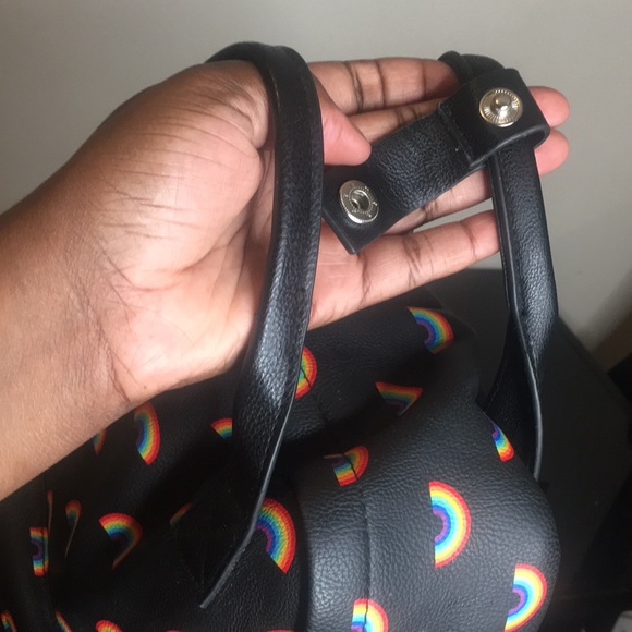 Rainbow LGBTQ PRIDE BACKPACK handbag with keychain purse tote bag unisex black - Picture 6 of 14